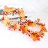 Halloween Candle Ring with Pumpkin  Maple Leaves Plastic Harvest Wreath Decor for Thanksgiving Fall Party Desktop Decoration