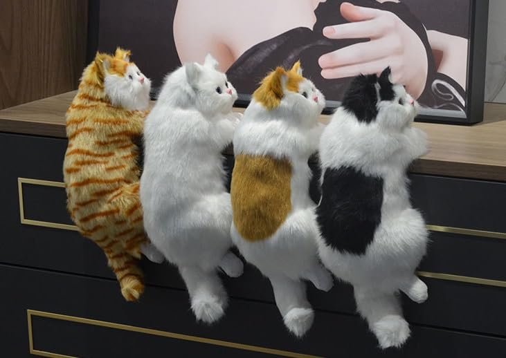 Realistic Cat Figurine, Interior Design Accessory, Soothing Gift, Cute Gift for Cat Lovers, Plush Toy (White x Black)