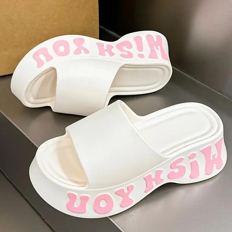 Fashion New Fashion EVA Platform Slippers for Women 2025 Summer Letter Print Wedge Heel Sandals Woman Thick Bottom Non Slip Beach Slides