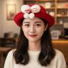 Vintage Looking Red Bowler Hats Japanese Style Girls Dome Hat Basin Hat Woolen Bucket Cap  Winter
