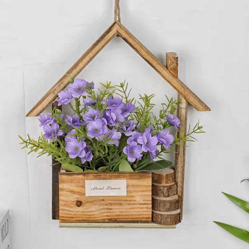 European-style Wooden Wall Hanging Flower Basket with Macrame