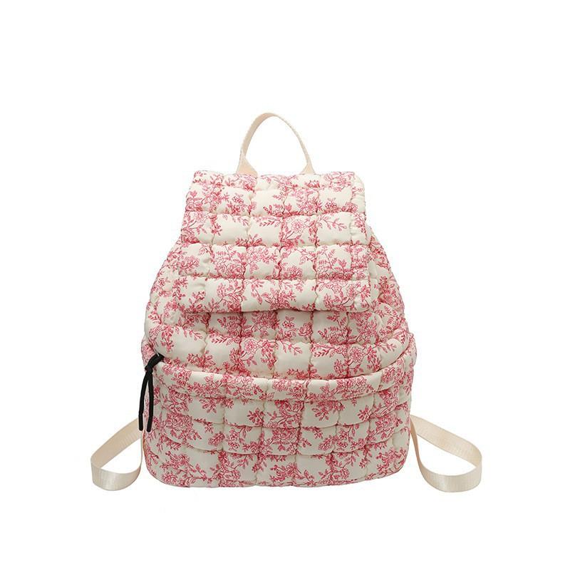 Down Pleated Backpack Women's Bag Cross-border Cloud New Large-capacity Simple Plaid Puff