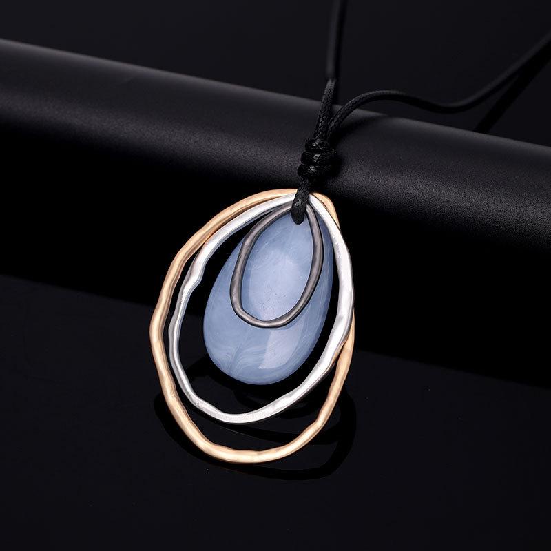 Necklace Vintage Long Necklace Geometric Contrast Pendant Resin Ladies Sweater Chain