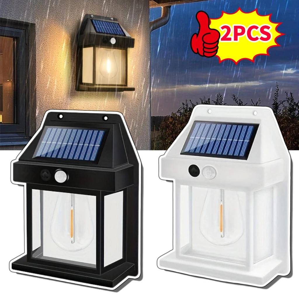 4PCS Solar Wall Light Tungsten Waterproof Wireless Motion Sensor Security Lamps Dusk To Dawn Exterior Lighting for Patio Porch Garage