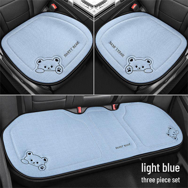 Cartoon Linen Car Seat Cushion – Universal Fit for Rear Driver Seat, Four Seasons