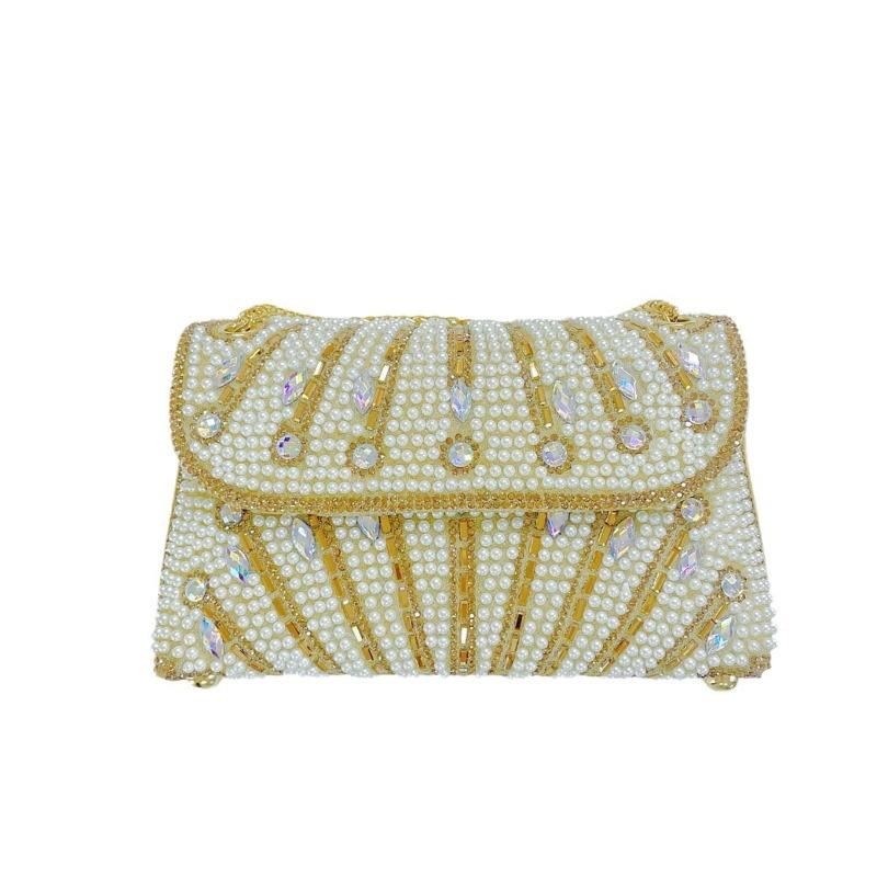 Geantă de sub braț cu perle făcută manual, geantă pătrată mică cu strasuri pentru banchet, geantă de mână, geantă crossbody cu umăr unic, geantă de seară