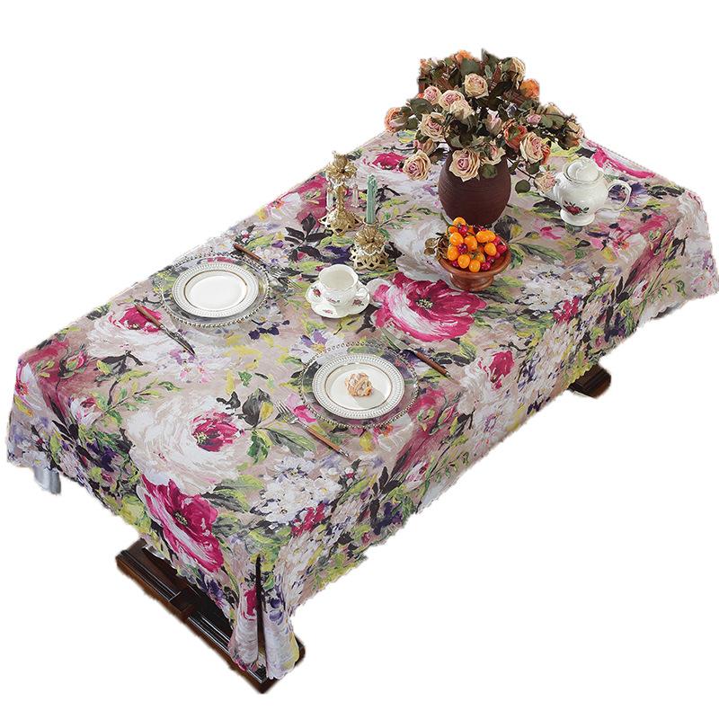 American Oil Painting Style Tablecloth Waterproof And Oil-Proof Leave-In Light Luxury High-End Art Tablecloth Fabric Rectangular Dining Table Cloth