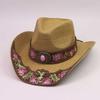 Cowboy Hat Xizang Travel Photo Beach Visor Men and Women Flower Embroidery Straw Hat Top Hat Men's Summer