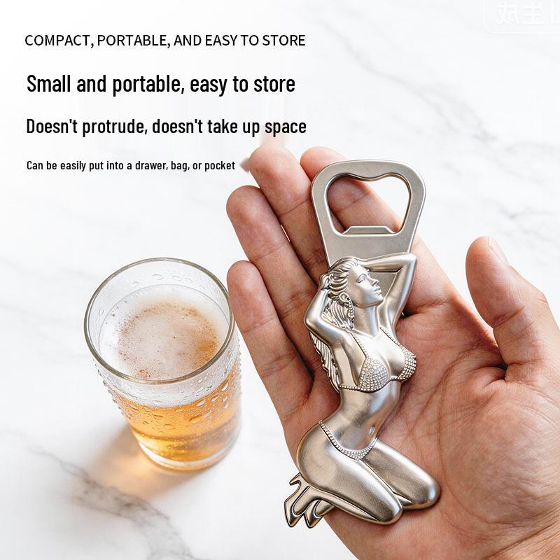 Western Beauty Zinc Alloy Bottle Opener & Refrigerator Magnet - Personality Beer Tool for Restaurant Use