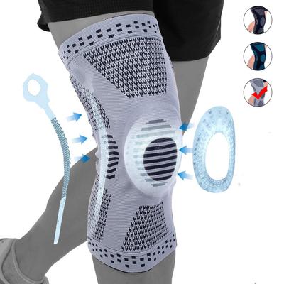 1 par de joelheiras compressivas, faixas elásticas para joelho com gel de silicone e suporte de mola, protetor de joelho de silicone de grau médico
