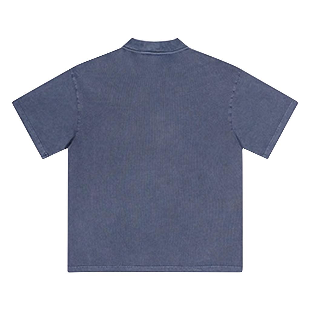 Men's Summer Solid Color Buttonless Lapel Loose Short Sleeve Top