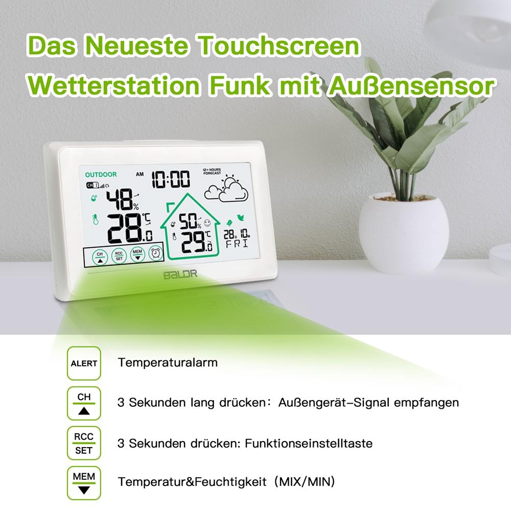  Weather Station Digital DCF Radio Control Wall Clock Calendar LCDThermometer Hygrometer Record Trend Forecast Sensor -40℃