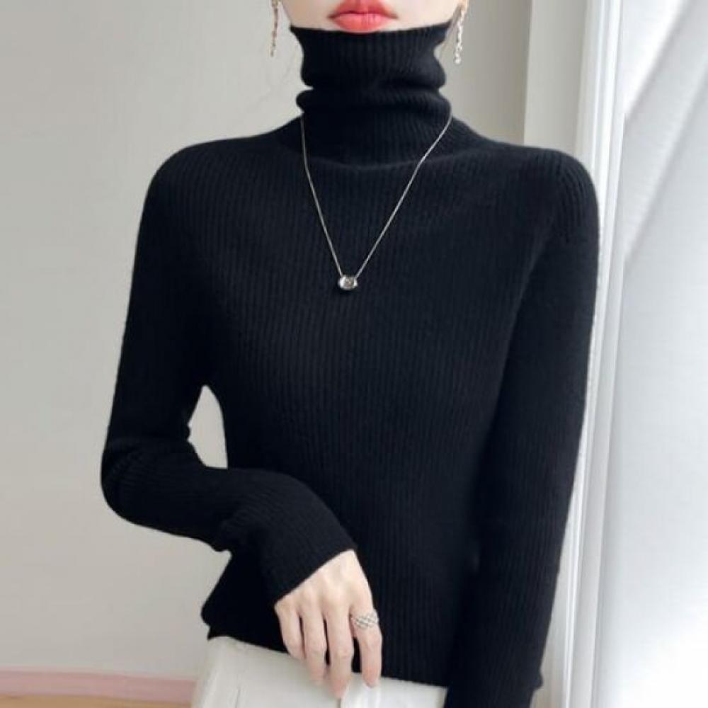 Navava Women Soft Rib Turtleneck Long Sleeve Knit Tee Nk3197