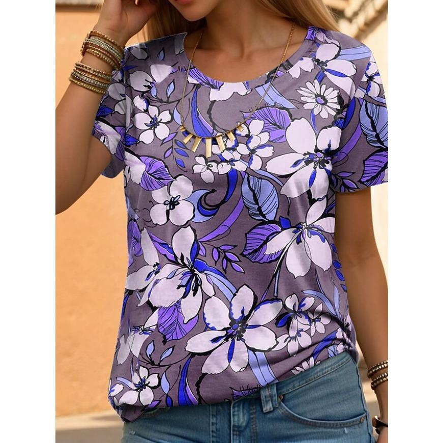 Fashionable Tees Minimalist 3D Print Pattern Women's T Shirt Round Neck Short Sleeved Top