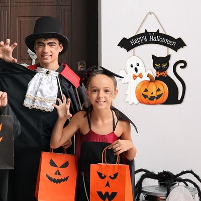 Creative Happy Halloween Door Hanging Pendant Wooden Pumpkin Courtyard Ornament DIY Door Wreaths Home Decoration