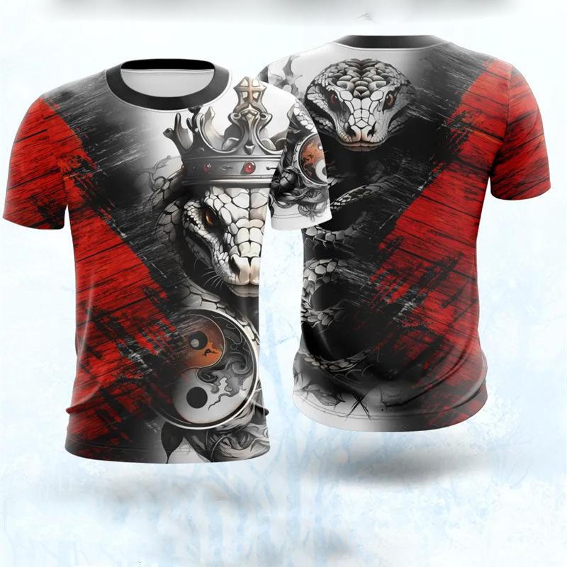 Retro Animal Snake 3D Printed T-shirts Summer Round Neck Fashionable Casual Short Sleeved Men's T-shirts