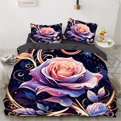 Têxtil para casa padrão rosa impressão 3d (conjunto de três peças) conjunto de cama de casal queen size fronha edredom