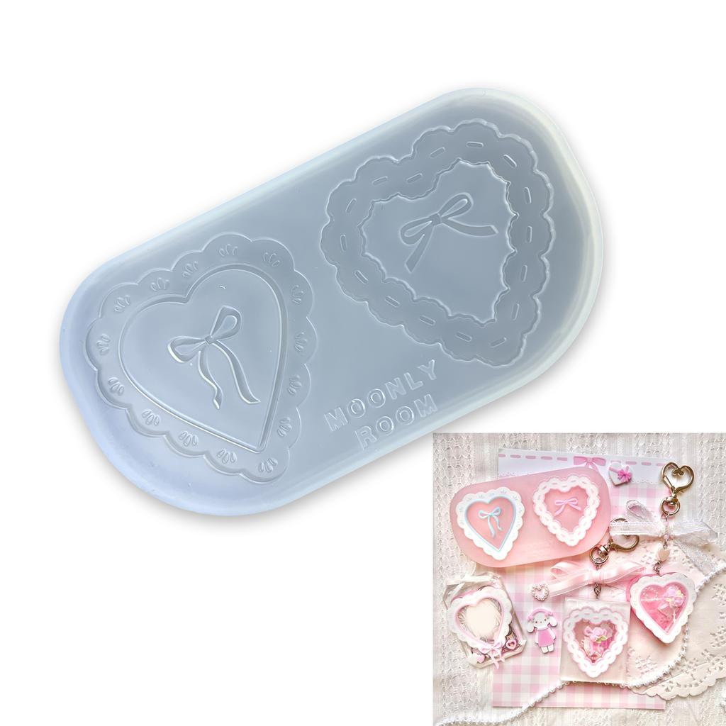 Flexible Silikon Schmuckform Epoxidharzform für Spitzenherz Schleife Anhänger Dekorative Schlüsselanhänger Herstellungsform