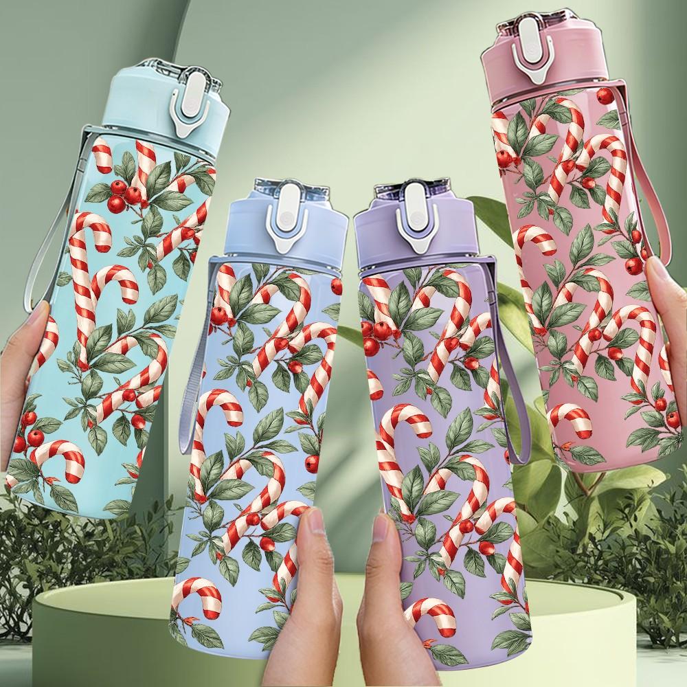 1PC Red Berry Leaf Winter Botanical Print 750ml Color Plastic Sports Water Bottle Leakproof Flip Straw Lid Suitable for Sports Office Home Use