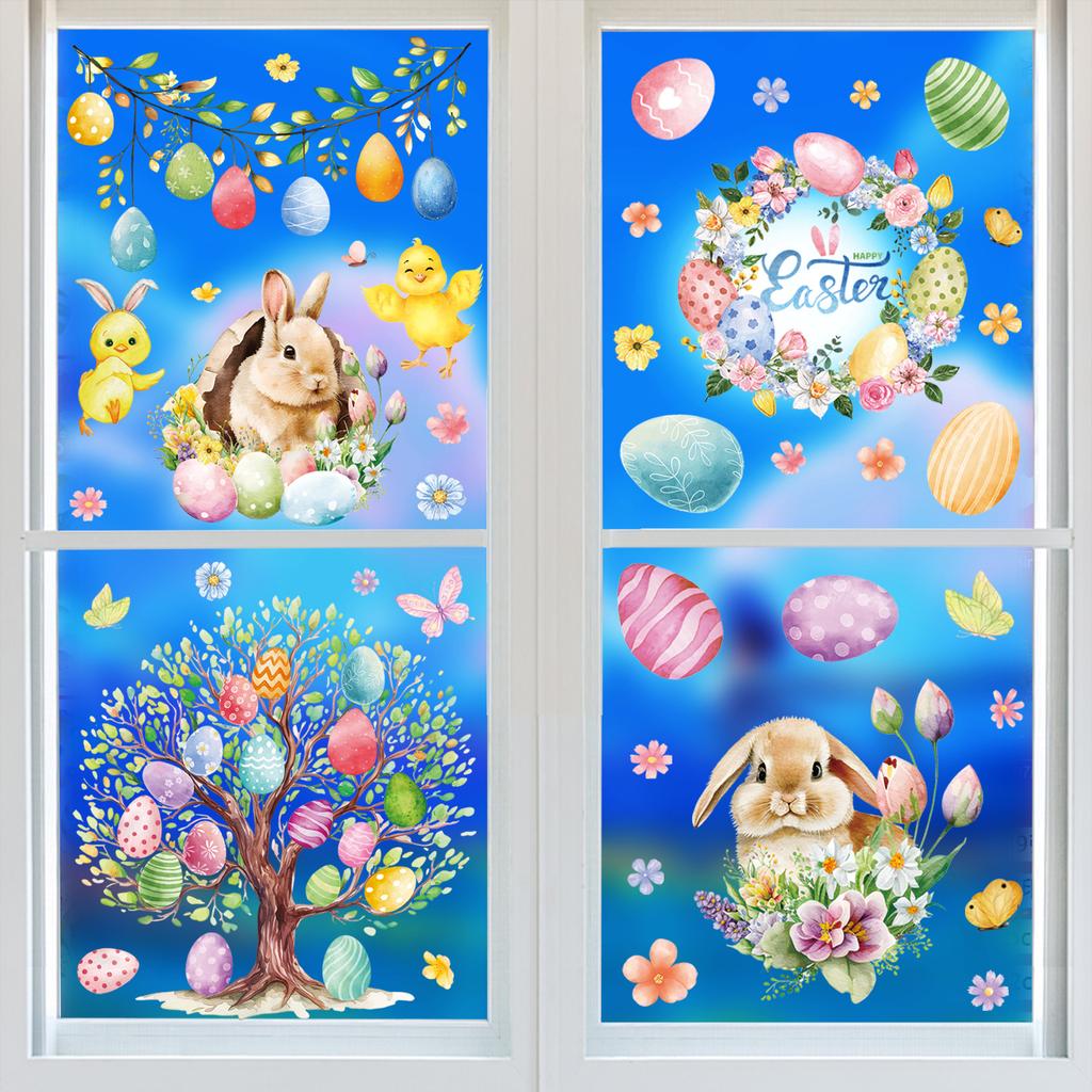 New Easter Bunny Easter Egg Electrostatic Insulation Window Sticker Window Glass Door Decoration