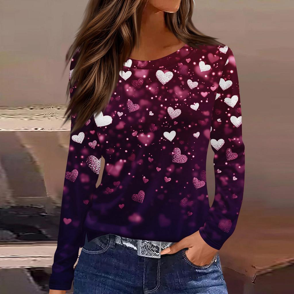 Dámská móda Ležérní Rozparek Lem s kulatým výstřihem Dlouhý rukáv Volný Tričko s potiskem Dámský Top