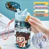 Nezha Kids' Cartoon Straw Water Cup, Portable & Durable, Food-Grade, with Thickened Handle.