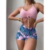 Drawstring Front Shorts Bikinis 2025 High Waist Swimsuit Women Swimwear Female Bathers Bathing Swimming Swim Suit Beachwear
