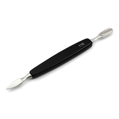 Instrument dublu Hans Kniebes cu împingător de cuticulă și cuțit pentru unghii, oțel nichelat și corn adevărat, fabricat la Solingen (Germania)