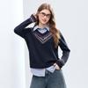 Betu Women's 2025 Winter Faux Two-Piece Patchwork Sweater Top