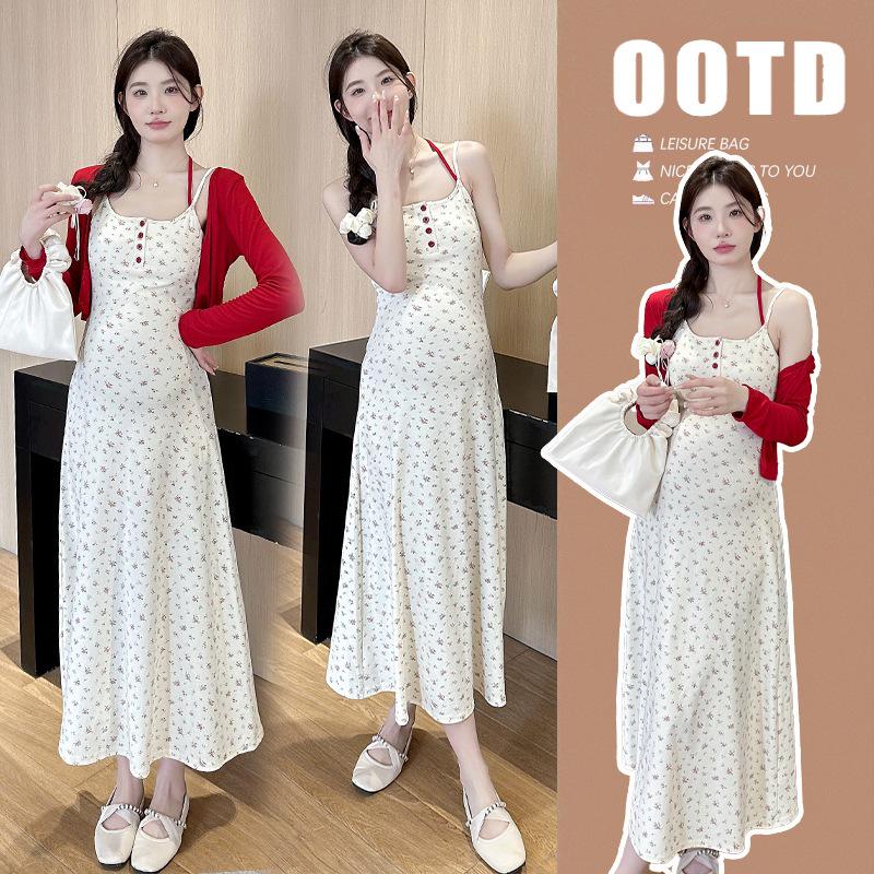 2026 Summer Floral Camisole Dress & Red Sun Protection Cardigan Set
