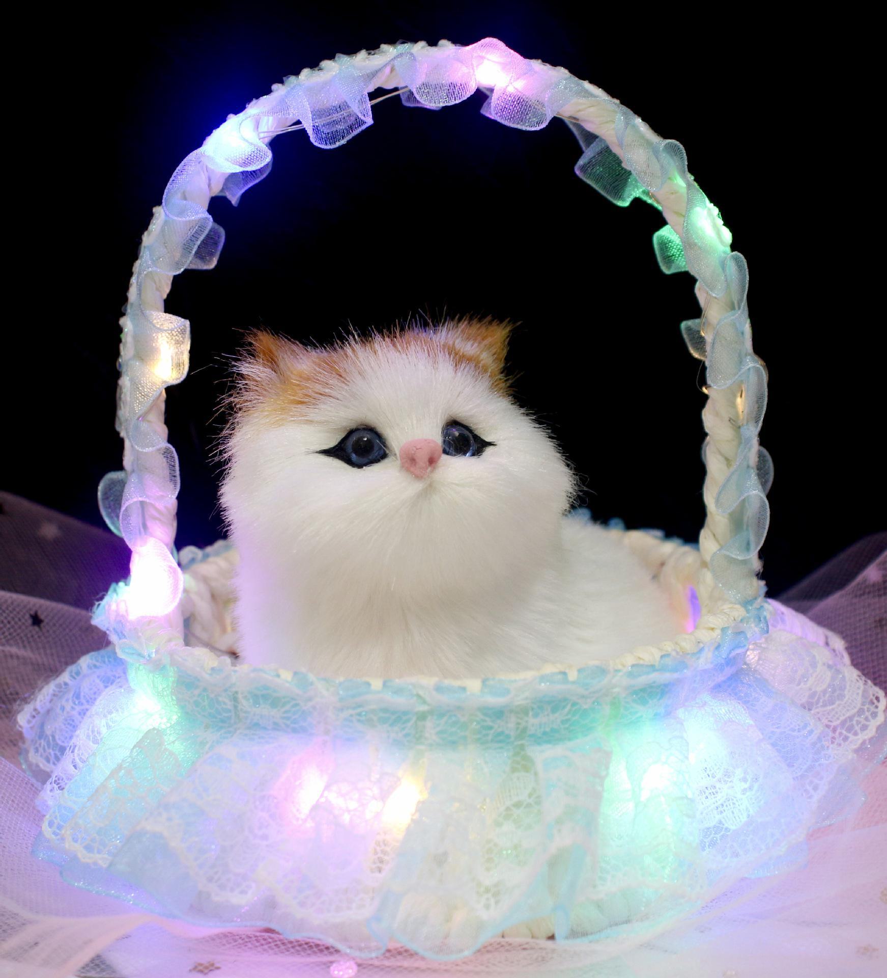 

Говорящий котенок, плюшевый, с подсветкой и блестками: Имитация кота в корзине, идеальный подарок для девушки lace basket cat with light синий