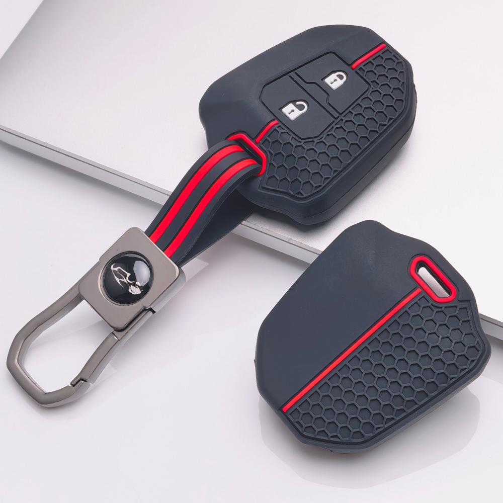 Silicone Car Key Fob Cover for Isuzu D Max Mu-x V-Cross Rodeo F Series Bison with Keychain Honeycomb Texture Wear Resistant Car Remote Key Sleeve