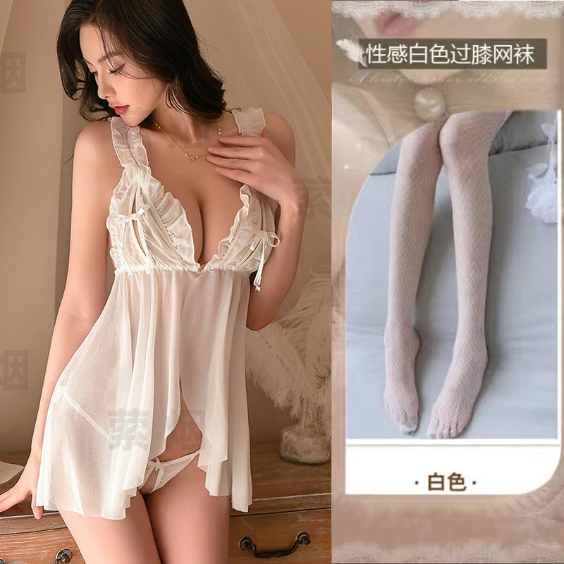 Sexy underwear sexy pajamas female seduction chest split hollow suspender perspective nightdress