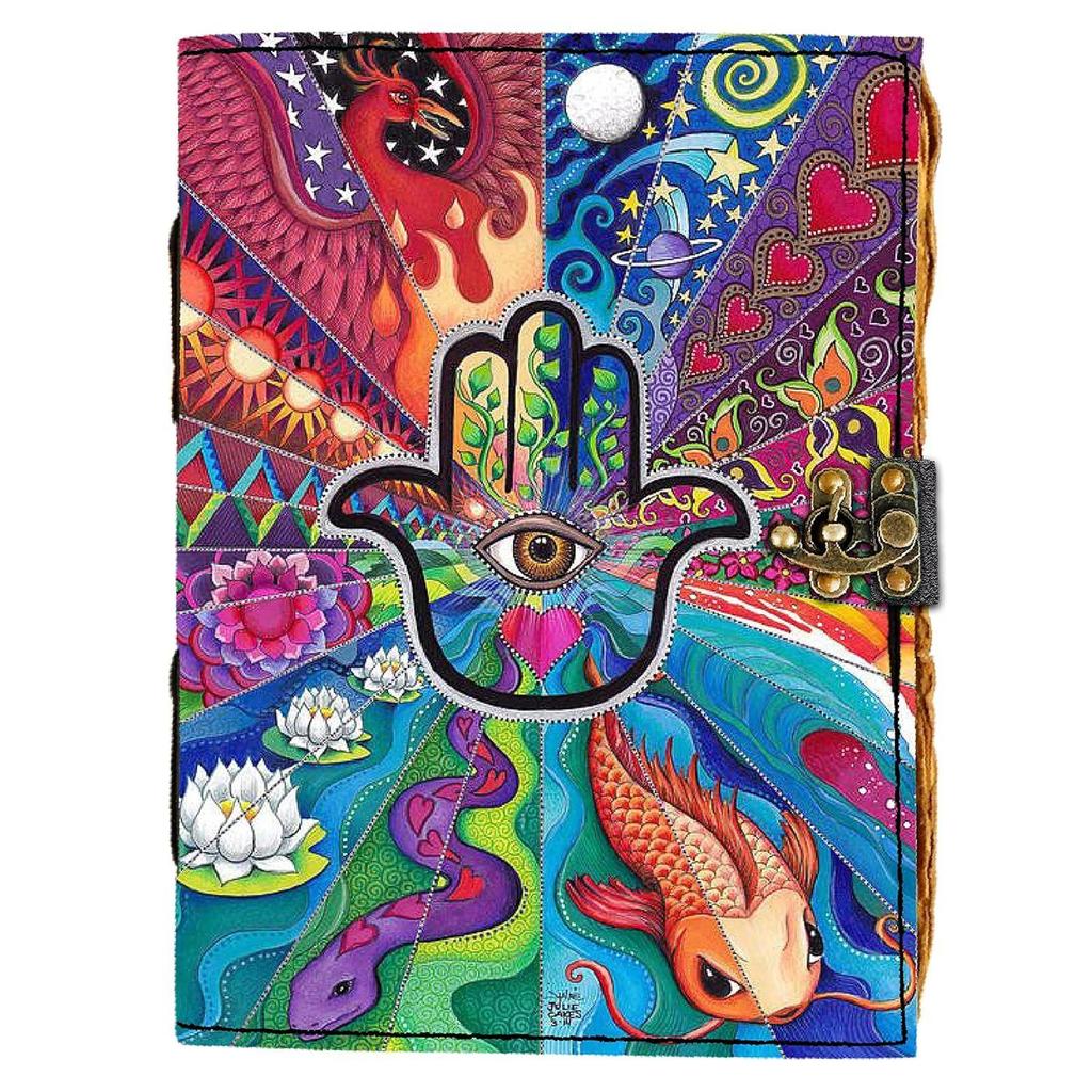 Leather Hamsa Hand Printed Diary Vintage Old Pages Diary for Office & Personal Use (7 X 5 Inch)