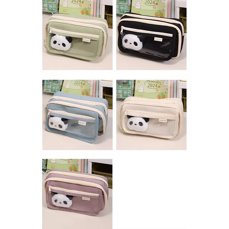 Large Capacity Pencil Bag Capybara Cartoon Stationery Holder Bag With Brooches Stickers Clips Keychains Children Pen Case