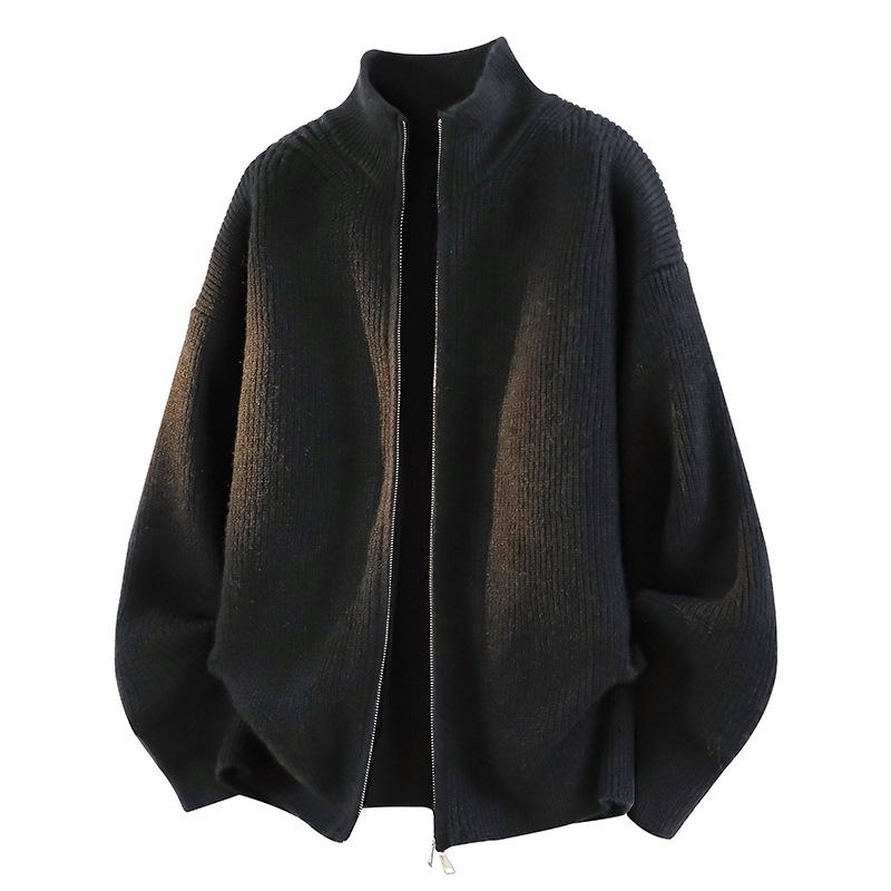 Men's Versatile Round Neck Knitwear Jacket - Stylish, Loose-Fit for Spring, Autumn, Winter