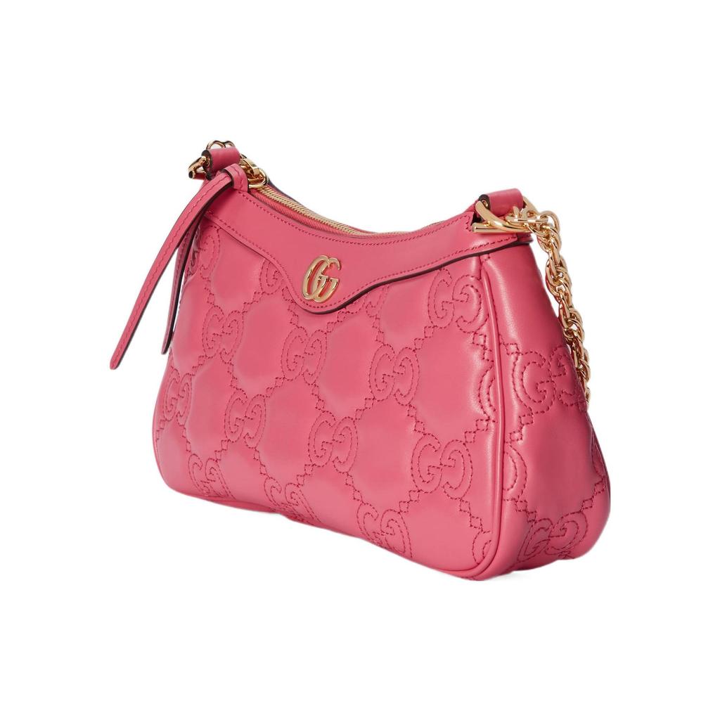 Gucci GG Matelassé Logo Chain Canvas Backpack Leather Mahjong Bag Shoulder Bag Tote Bag Women Bags Gold Pink 735049-UM8HG-8550