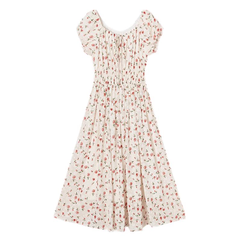 

Elegant Floral Chiffon U-Neck A-Line Midi Dress M