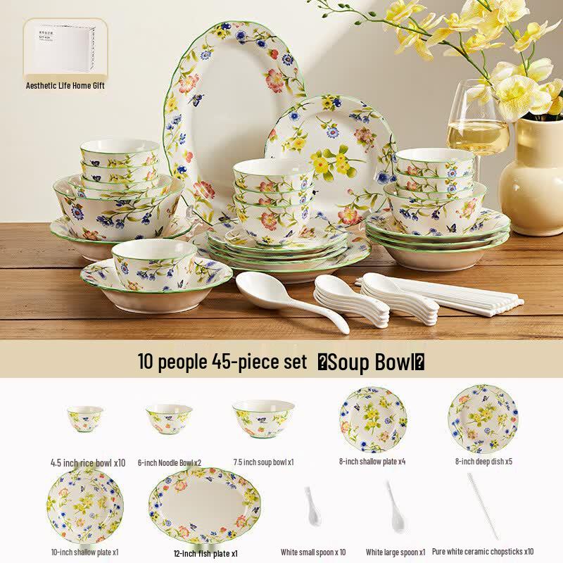 YiCeng 45-Piece Bone China Dinnerware Set