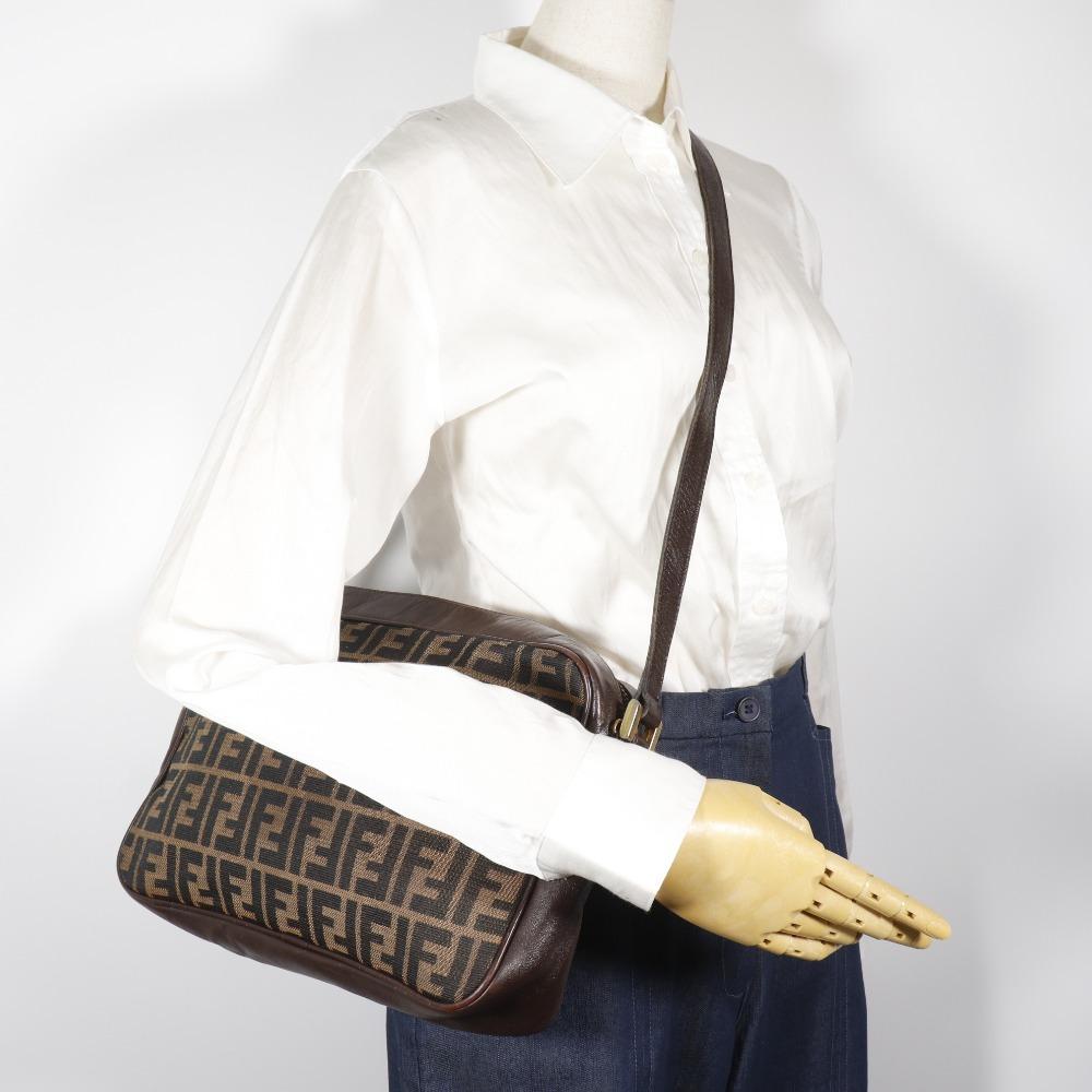 FENDI Zucca Shoulder Bag Brown Nylon canvas/leather Women Used