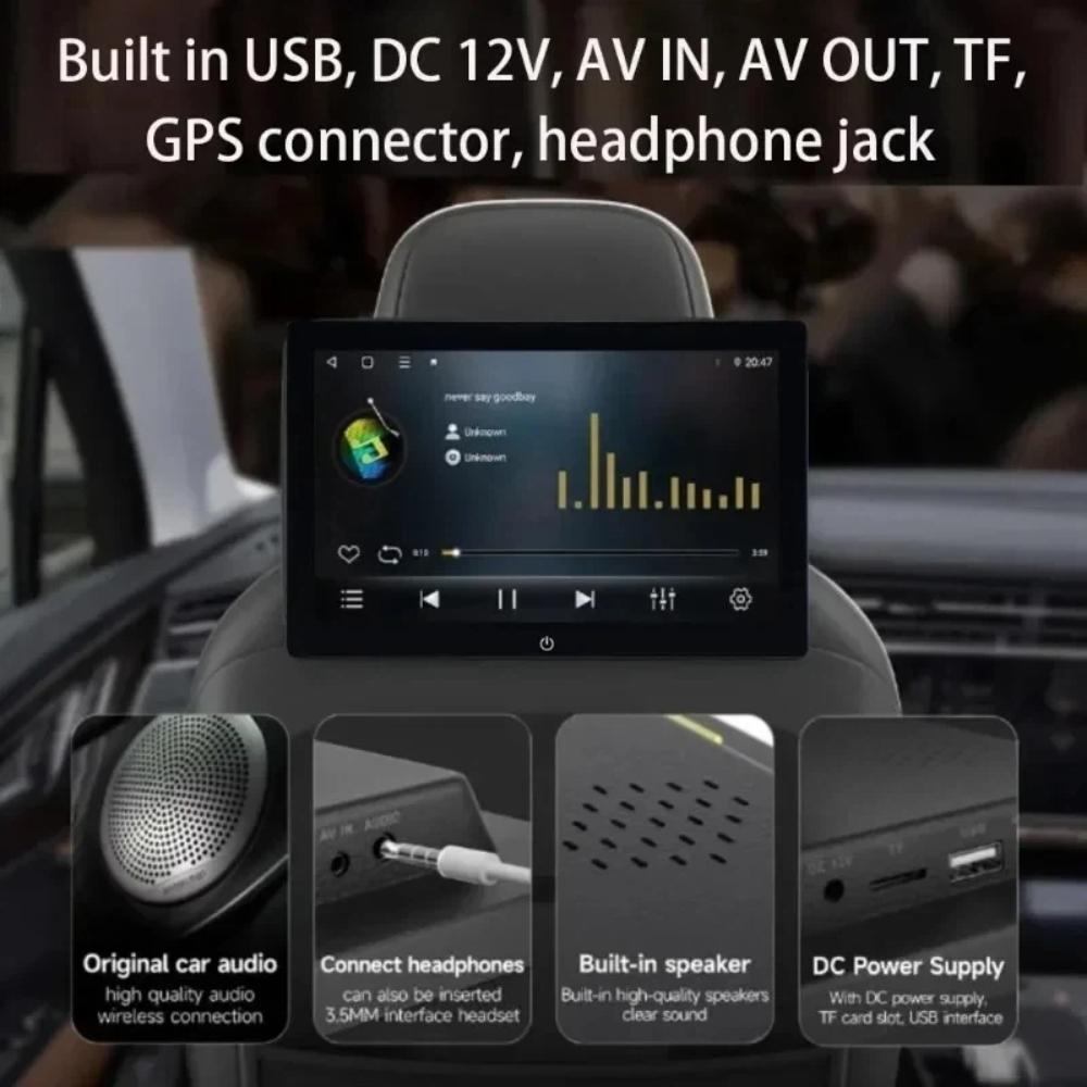 New Ultra-thin 10.1-inch External Headrest Android Display, Single HD Monitor, In-car Rear-seat Multimedia Entertainment System.