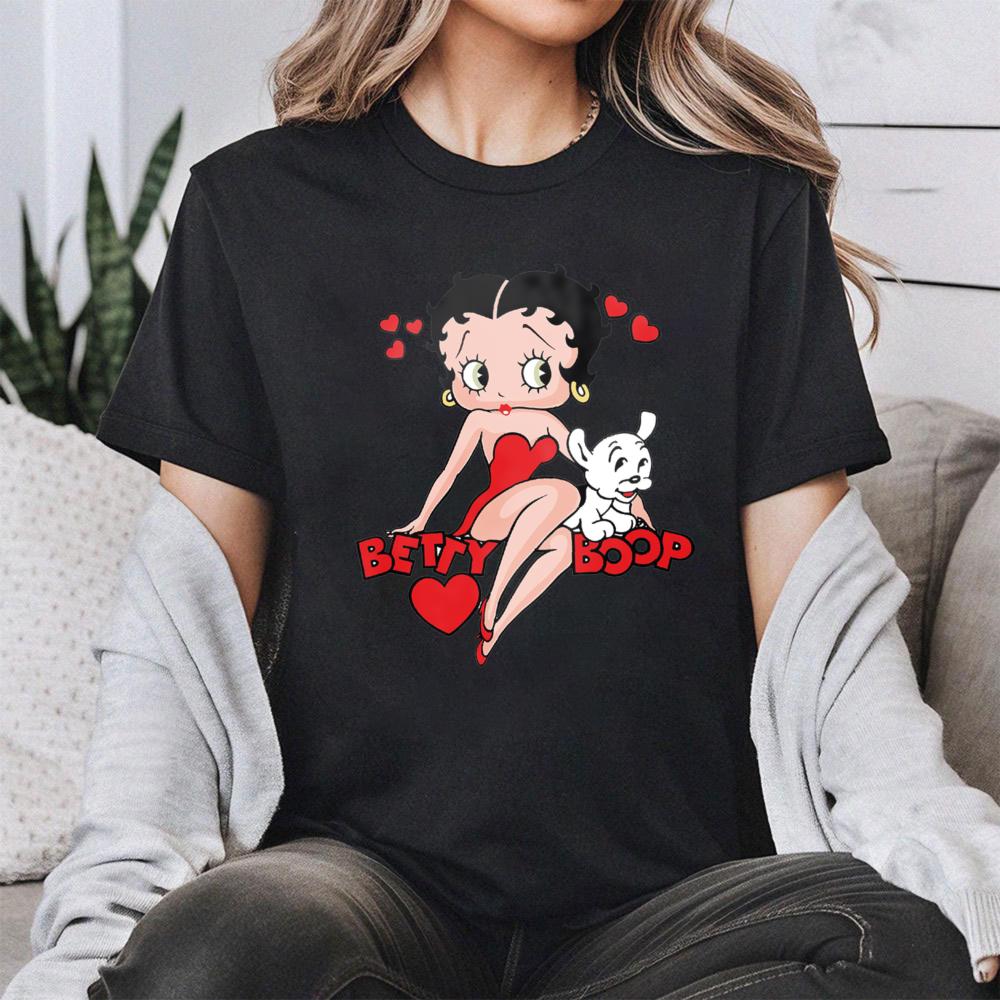 Classic Red Dress Betty Boop Theme Series Printed TShirt Betty Boop Collector Casual Daily Outfit Retro Style Women Cotton Tops
