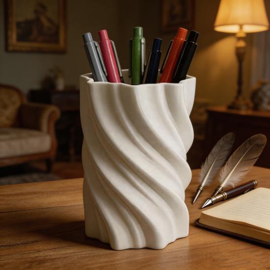 Soporte para Bolígrafos Impreso en 3D Soporte Moderno Espiral Retorcido Organizador de Escritorio 2 en 1 Florero para Decoración de Oficina Sala de Estar