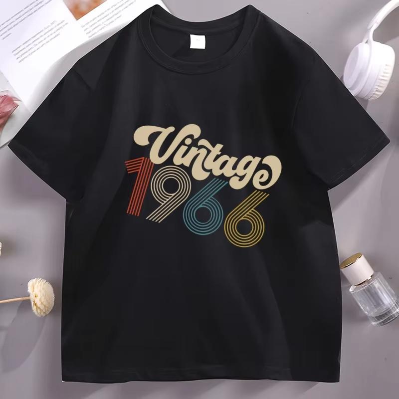 Vintage 1966 Retro T-Shirt 60th Birthday Short Sleeve Tshirt Pullover Round Neck Cotton Short Sleeve T Shirt Breathable Clothes