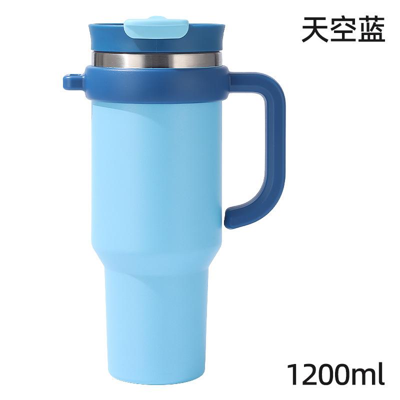 40oz Double Wall 304 Stainless Steel Tumbler with Handle, Dual Drink Sliding Lid Large Capacity Iced Coffee Cold Cup