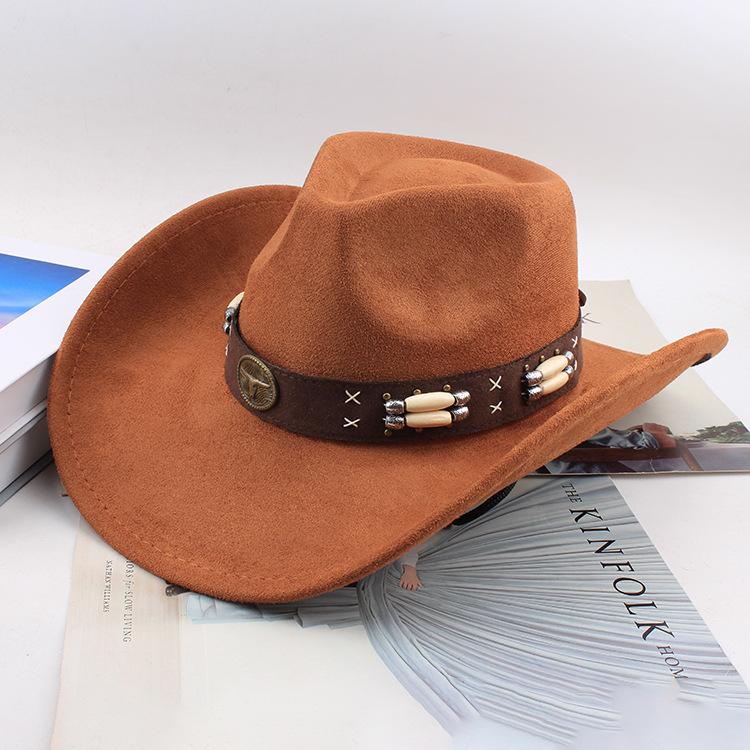 Western Cowboy Style Tibetan Bull Head Accessories Fashion Top Hat Autumn/Winter New Collection Deer Skin Velvet Large Edge Riding Hat