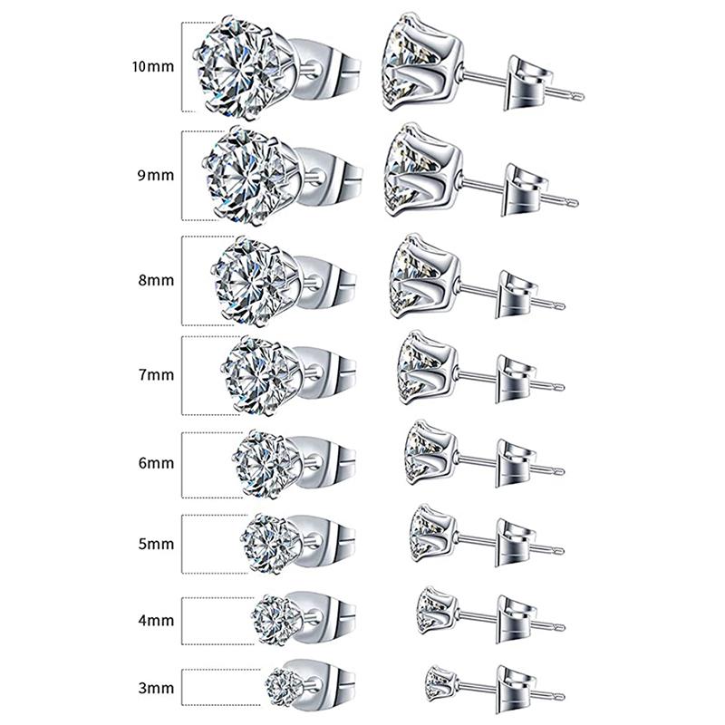 Minimalist Crystal Cubic Zirconia Stud Earrings for Women/Men 6 Claws Design Fashion Earrings Silver Color Hot Jewelry