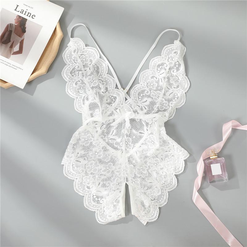 Lingerie Women Lace Transparent Pajamas Set Sexy Sleepwear Deep V Pajama Set Erotic Nightdress