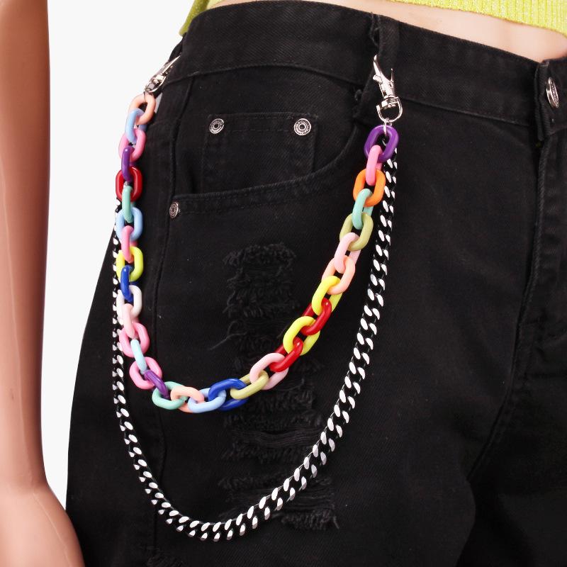 

Candy Colors Trousers Chain Keychain for Women Pants Chains Multi Layer Belt Waist Keychains Hip Hop Hook Jewelry Accessories зелений