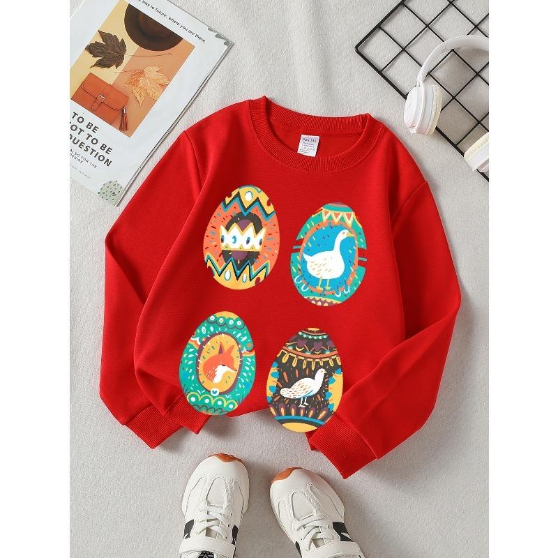 European sizes Kids' Crewneck Sweatshirt Colorful Eggs with Animals And Patterns , Sportswear And Casual Wear, Soft And Comfortable